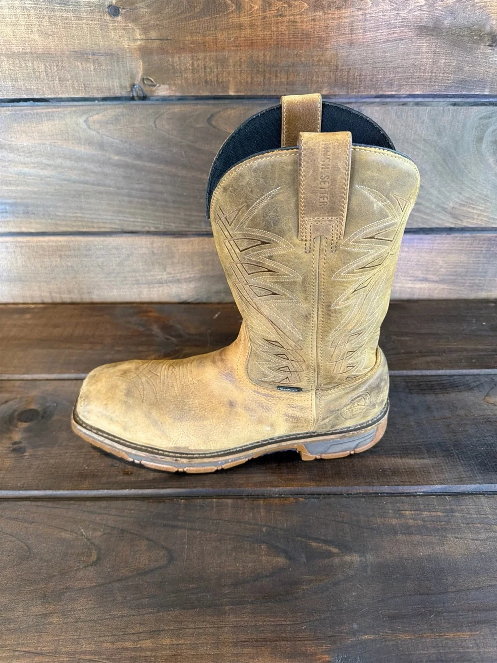 Irish Setter Marshall 83912 Tan Leather Steel Toe Pull On Boots Men Size 13 D